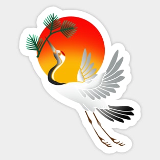 Japanese crane and sun Sticker